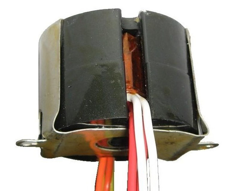 Pot Core Transformer with Soft Leads and Clamp with Mounting Tabs